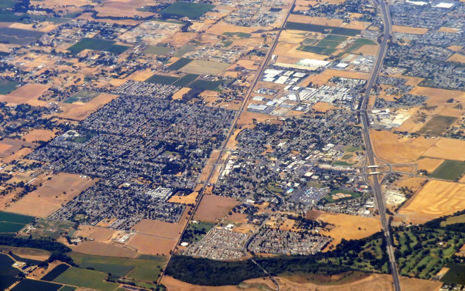 Aerial view of Galt showing residential neighborhoods and central valley landscape